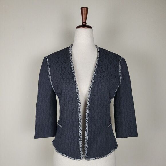 L'Agence Jacket Womens 4 Black Blazer TweedTextured Jacquard Print Professional